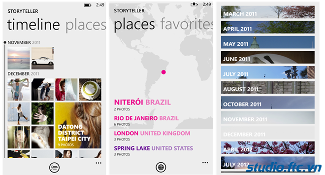   Lumia Storyteller là ứng dụng cho phép người dùng xem lại toàn bộ ảnh trong nhóm sẵn có trên điện thoại với nhạc nền tùy chọn.